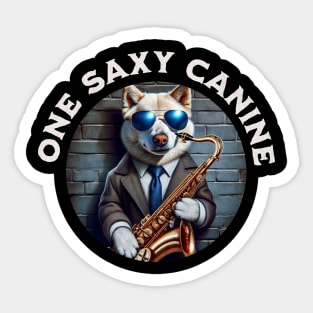 Funny Dog Playing Saxophone One Saxy Canine Jazz Musician Sticker